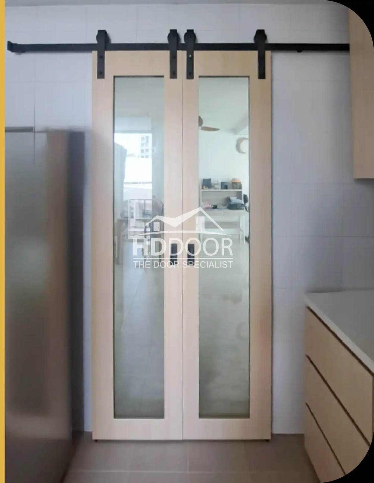 Double Sliding Glass Door with Exposed Roller Track