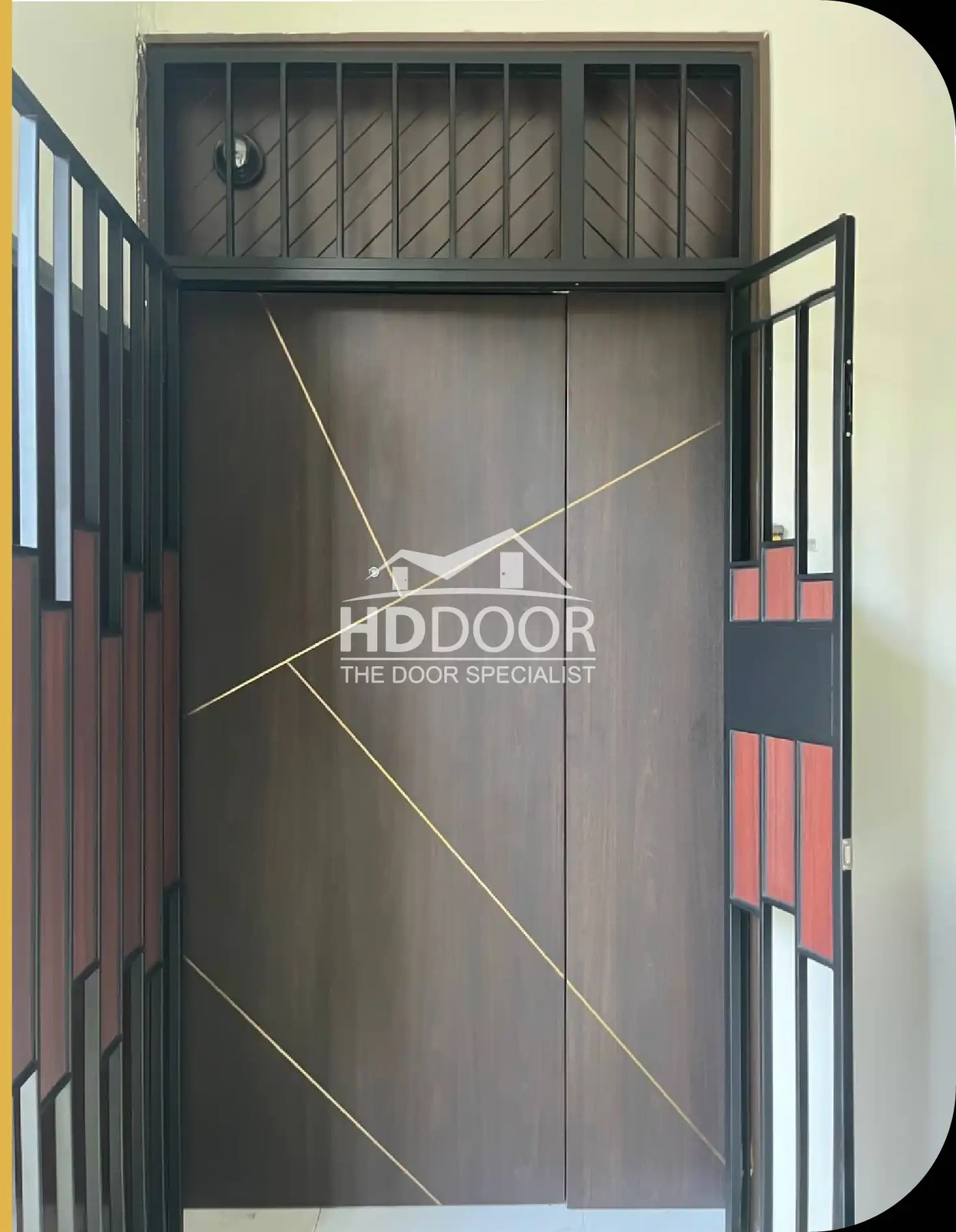 Contemporary Single Tone Laminate Main Door with Steel Strip