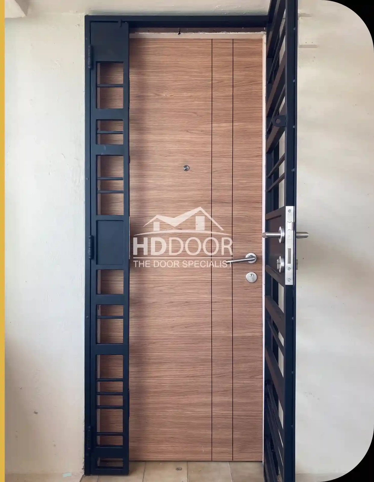 Elegant Two-Tone Laminate Main Door with Groove Feature